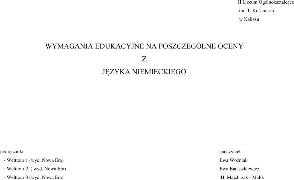 JĘZYKA NIEMIECKIEGO podręczniki: nauczyciel: - Welttour 1 (wyd.