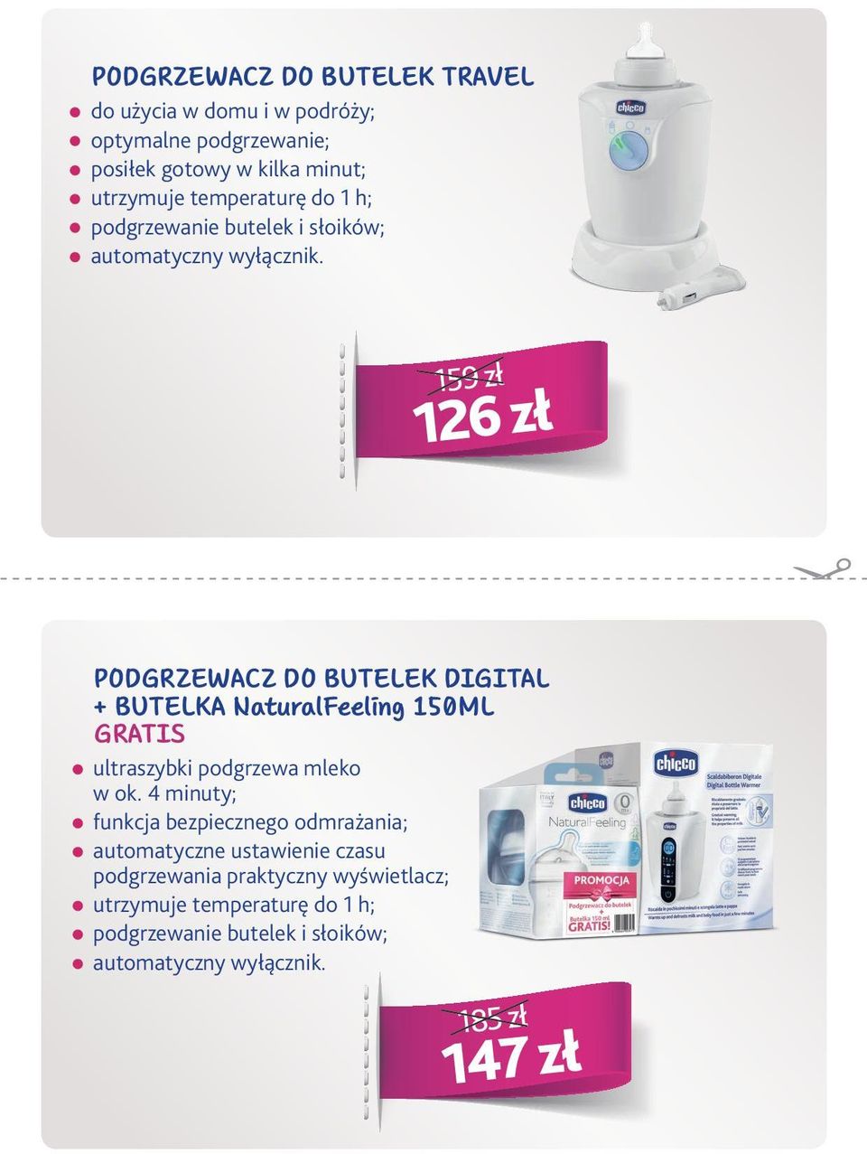 159 zł 126 zł PODGRZEWACZ DO BUTELEK DIGITAL + BUTELKA NaturalFeelig 150ML GRATIS ultraszybki podgrzewa mleko w ok.