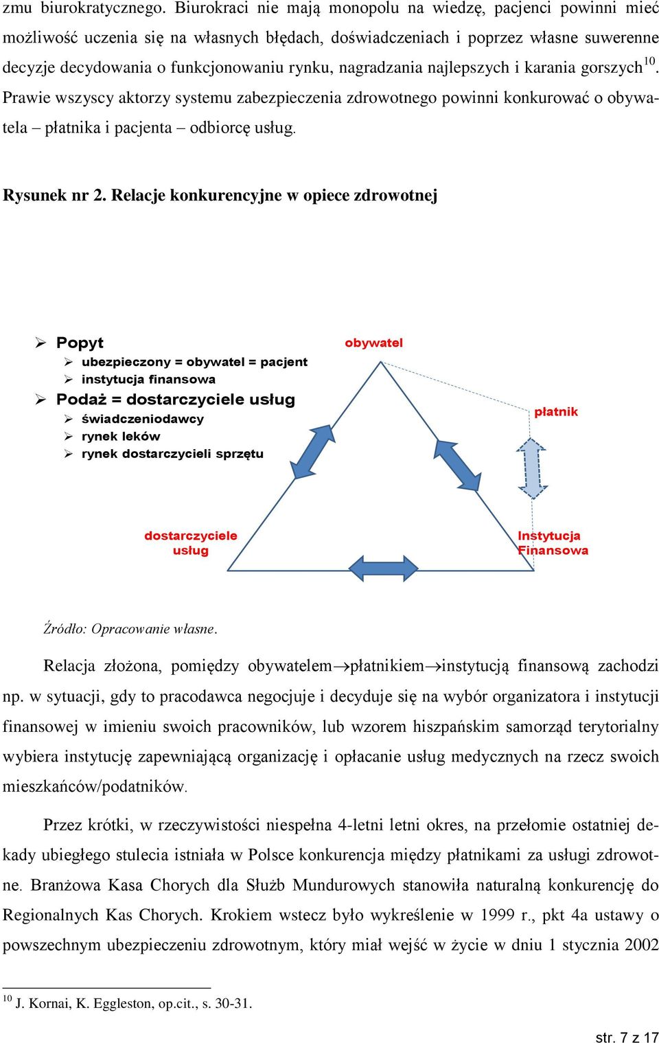 nagradzania najlepszych i karania gorszych 10. Prawie wszyscy aktorzy systemu zabezpieczenia zdrowotnego powinni konkurować o obywatela płatnika i pacjenta odbiorcę usług. Rysunek nr 2.