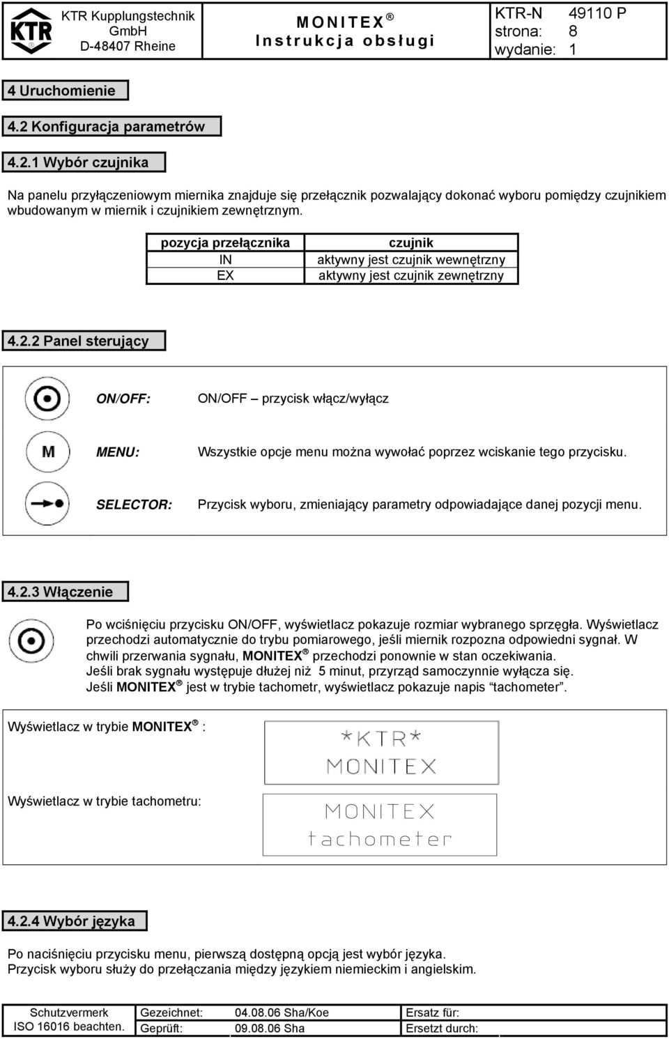 2 Panel sterujący ON/OFF: ON/OFF przycisk włącz/wyłącz MENU: Wszystkie opcje menu można wywołać poprzez wciskanie tego przycisku.