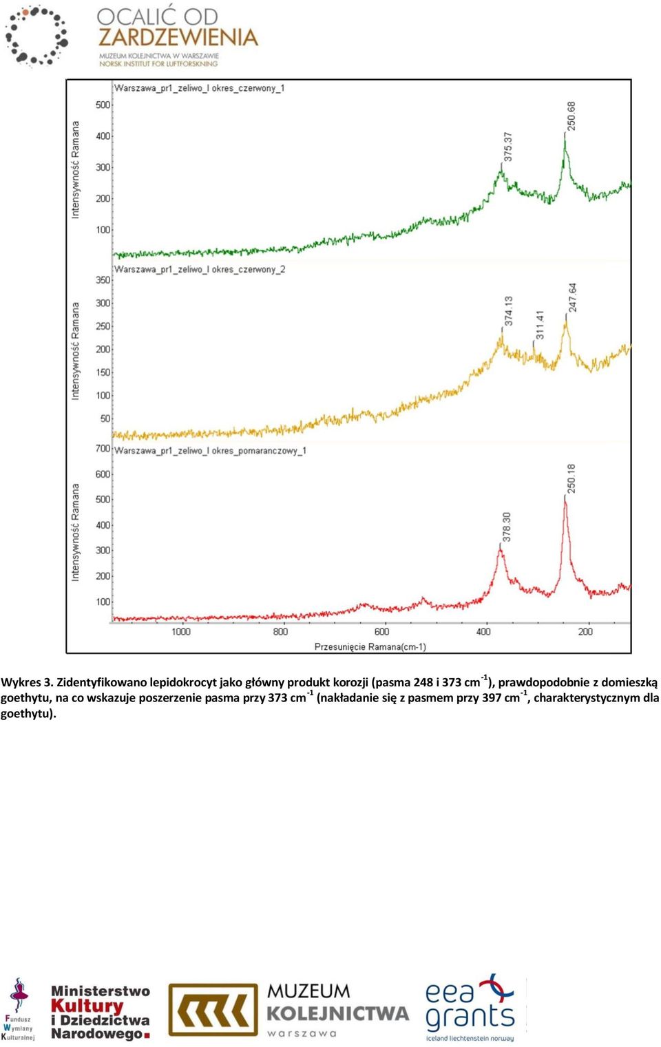 (pasma 248 i 373 cm -1 ), prawdopodobnie z domieszką goethytu,