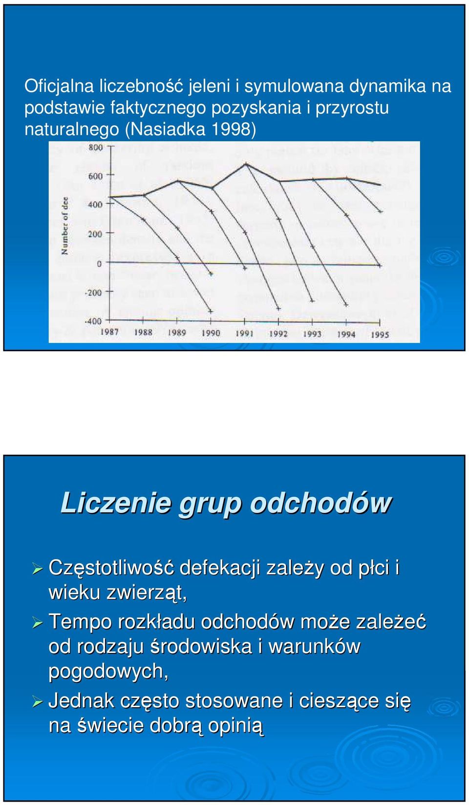 defekacji zależy y od płci p i wieku zwierząt, Tempo rozkładu odchodów w może e zależeć od