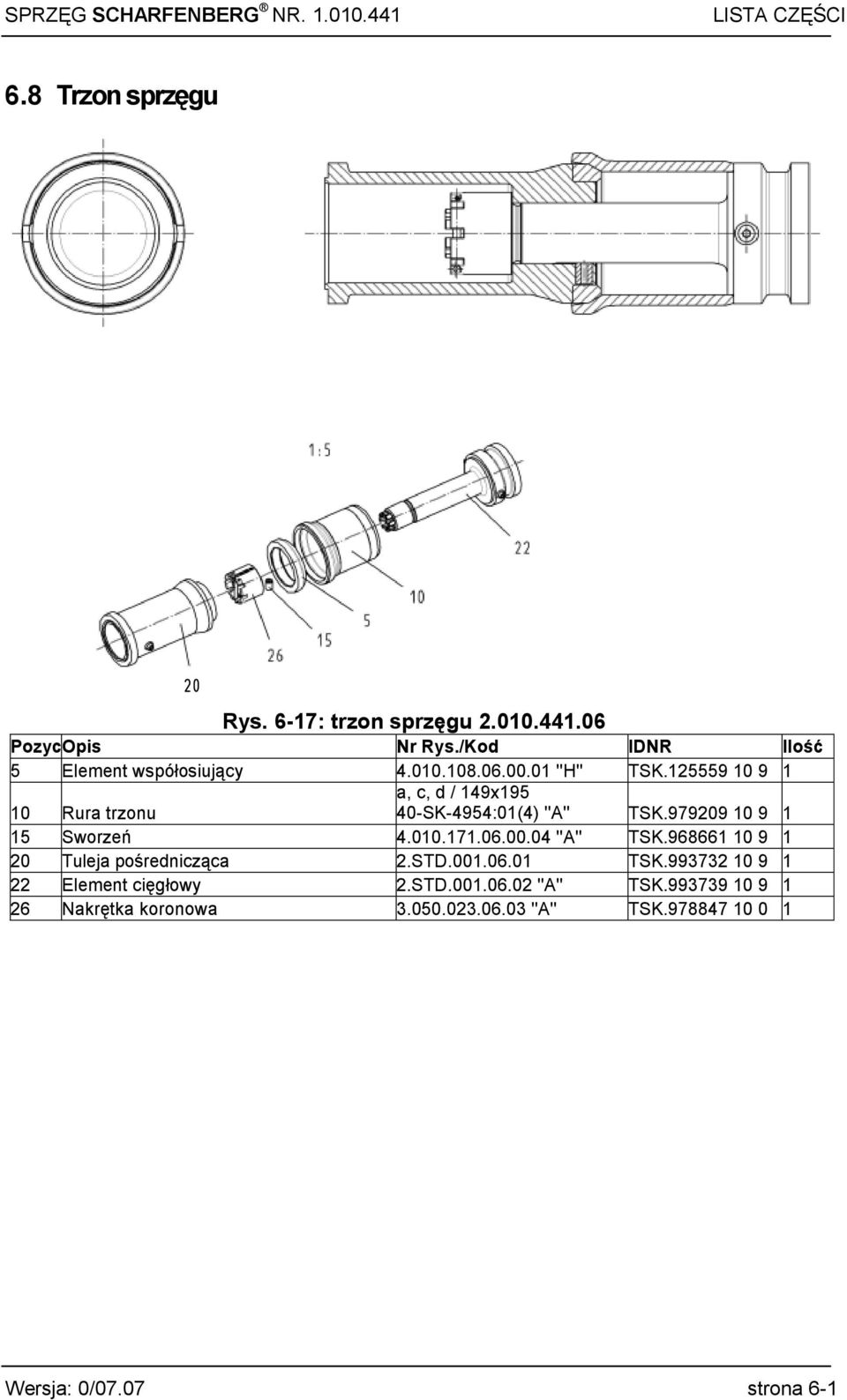 04 ''A'' TSK.968661 10 9 1 20 Tuleja pośrednicząca 2.STD.001.06.01 TSK.993732 10 9 1 22 Element cięgłowy 2.STD.001.06.02 ''A'' TSK.