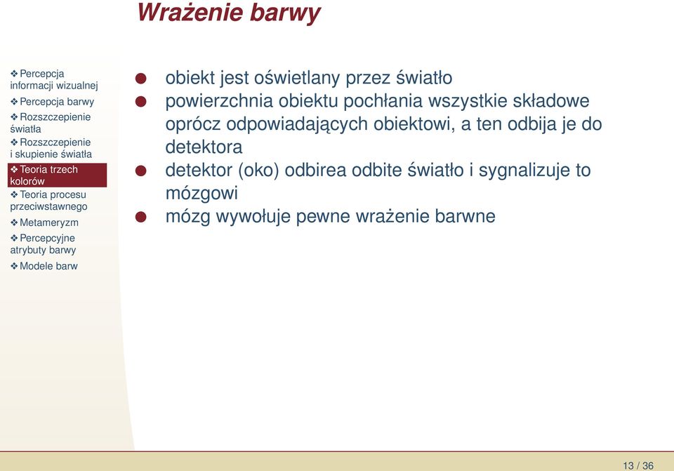 obiektowi, a ten odbija je do detektora detektor (oko) odbirea