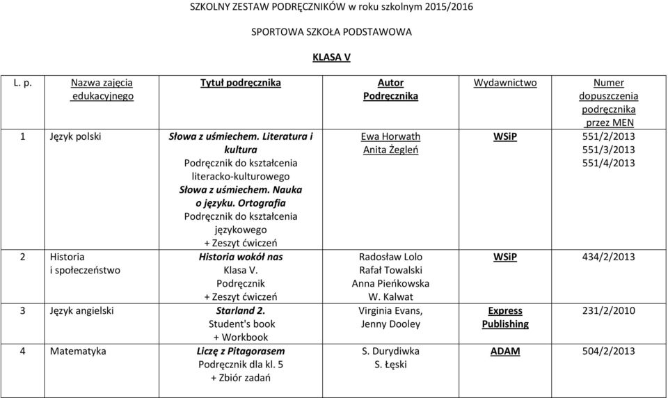 Podręcznik 3 Język angielski Starland 2. Student's book + Workbook 4 Matematyka Liczę z Pitagorasem Podręcznik dla kl.