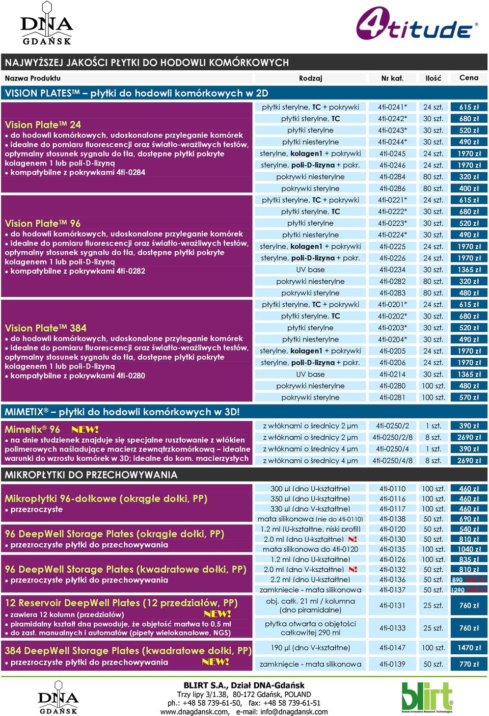 komórkowych, udoskonalone przyleganie komórek idealne do pomiaru fluorescencji oraz światło-wrażliwych testów, optymalny stosunek sygnału do tła, dostępne płytki pokryte kolagenem 1 lub poli-d-lizyną