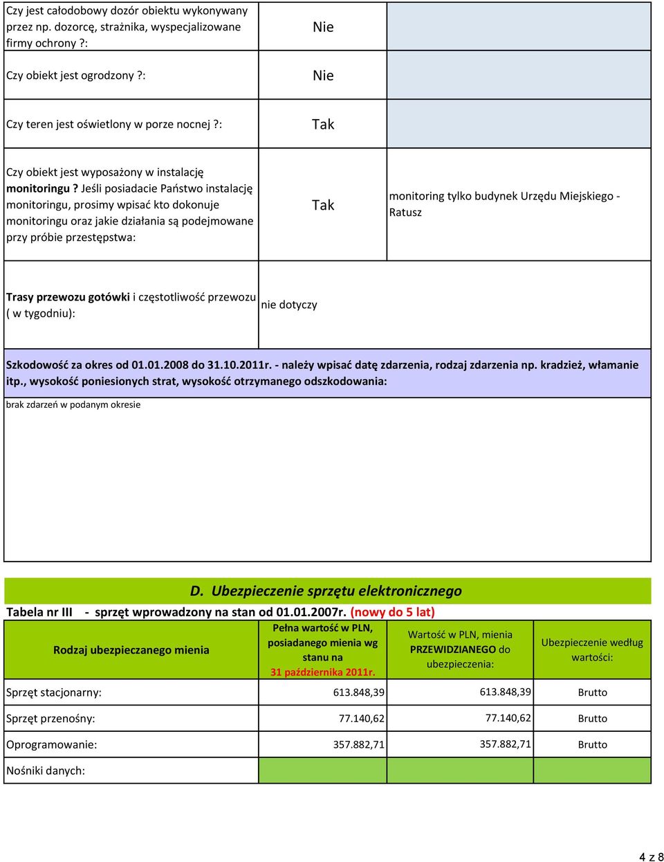 Jeśli posiadacie Państwo instalację monitoringu, prosimy wpisać kto dokonuje monitoringu oraz jakie działania są podejmowane przy próbie przestępstwa: Tak monitoring tylko budynek Urzędu Miejskiego -