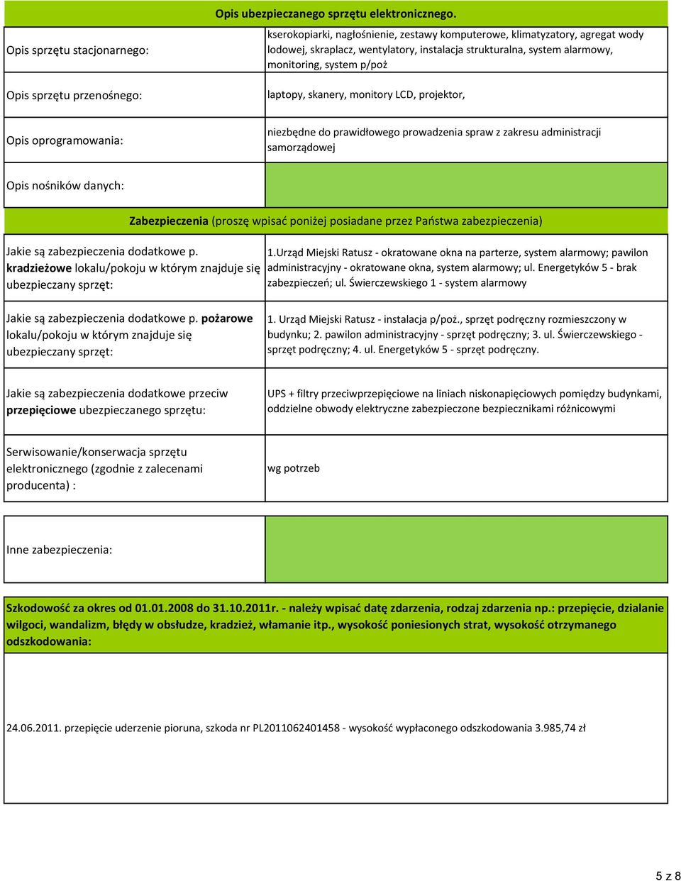 monitory LCD, projektor, Opis oprogramowania: niezbędne do prawidłowego prowadzenia spraw z zakresu administracji samorządowej Opis nośników danych: Zabezpieczenia (proszę wpisać poniżej posiadane