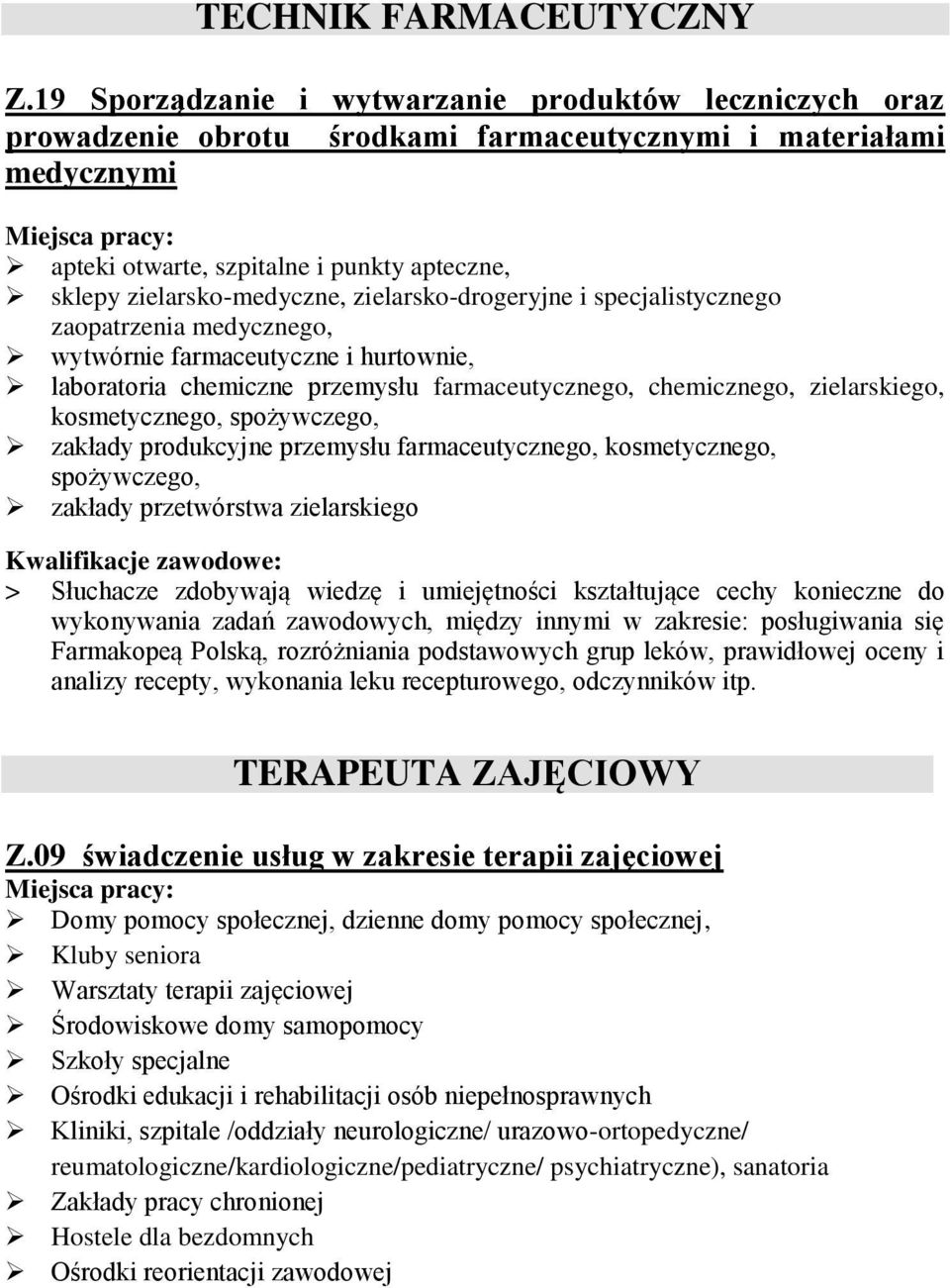 zielarsko-drogeryjne i specjalistycznego zaopatrzenia medycznego, wytwórnie farmaceutyczne i hurtownie, laboratoria chemiczne przemysłu farmaceutycznego, chemicznego, zielarskiego, kosmetycznego,