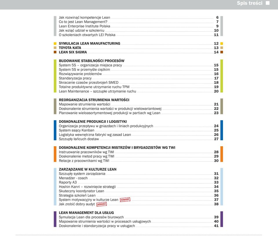 PROCESÓW System 5S organizacja miejsca pracy 15 System 5S w przemyśle ciężkim 15 Rozwiązywanie problemów 16 Standaryzacja pracy 17 Skracanie czasów przezbrojeń SMED 18 Totalne produktywne utrzymanie