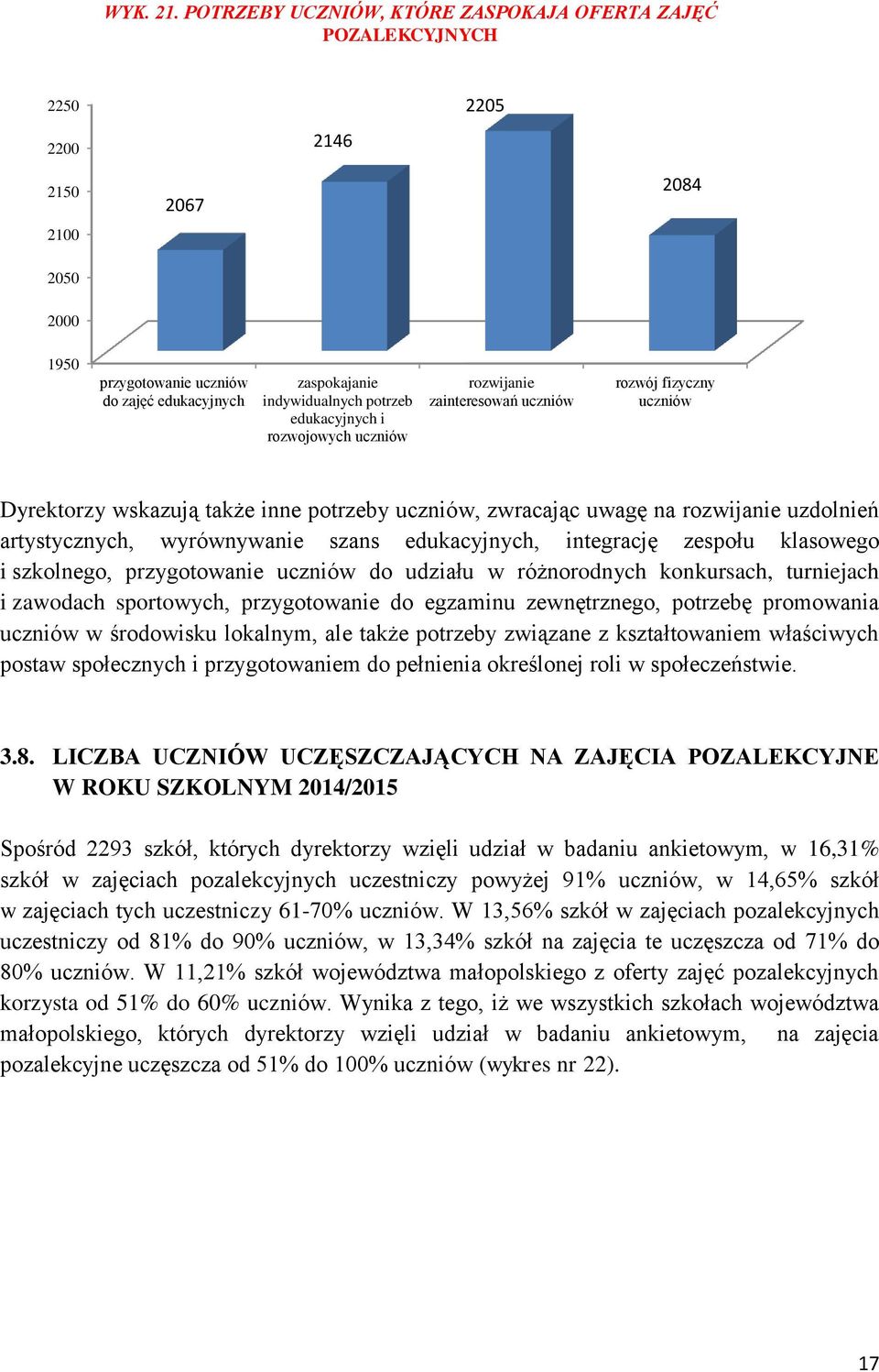 rozwojowych uczniów rozwijanie zainteresowań uczniów rozwój fizyczny uczniów Dyrektorzy wskazują także inne potrzeby uczniów, zwracając uwagę na rozwijanie uzdolnień artystycznych, wyrównywanie szans