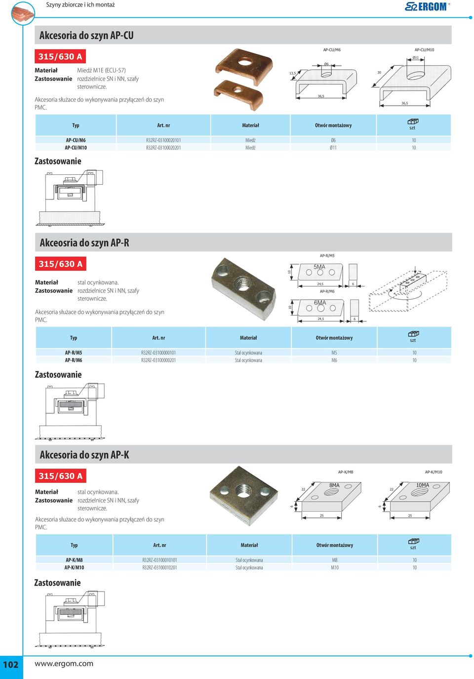24,5 AP-R/M6 6 Akcesoria służace do wykonywania przyłączeń do szyn PMC. 10 24,5 6 Typ Art.
