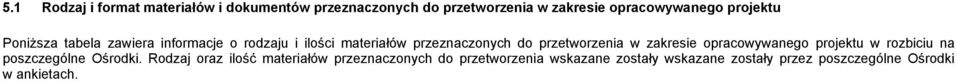 w zakresie opracowywanego projektu w rozbiciu na poszczególne Ośrodki.