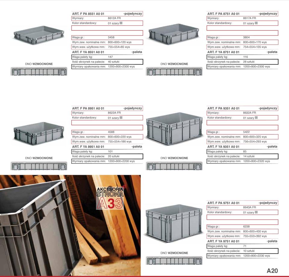 Wymiary opakowania : 1200 800 2300 wys ART. F PA 8951 A0 01 ART. F PA 9351 A0 01 8622A FR 8632A FR Waga gr.: 4588 Waga gr.: 5422 800 600 220 wys 800 600 325 wys 755 554 186 wys 756 554 293 wys ART.