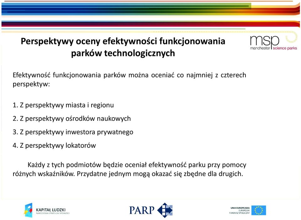 Z perspektywy ośrodków naukowych 3. Z perspektywy inwestora prywatnego 4.