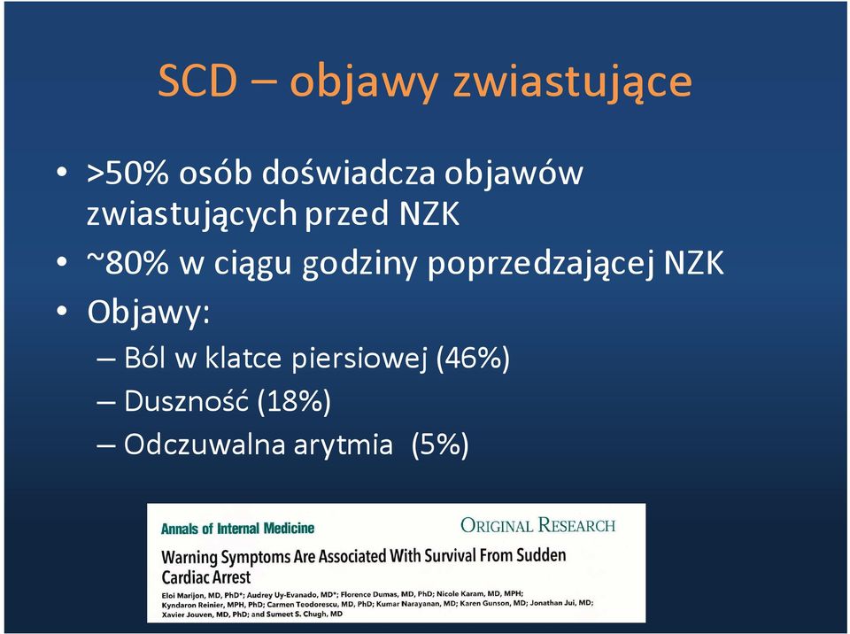 godziny poprzedzającej NZK Objawy: Ból w klatce