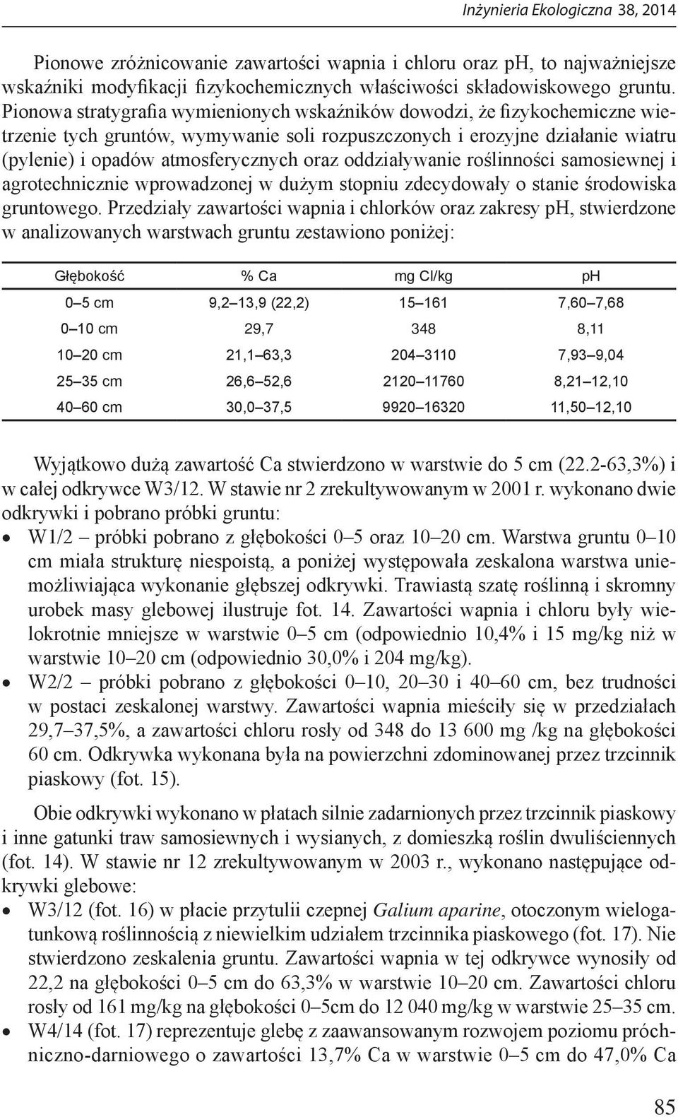 oddziaływanie roślinności samosiewnej i agrotechnicznie wprowadzonej w dużym stopniu zdecydowały o stanie środowiska gruntowego.