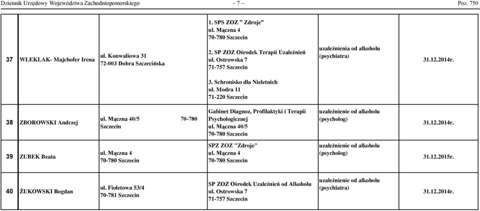 SP ZOZ Ośrodek Terapii Uzależnień 71-757 3. Schronisko dla Nieletnich ul.