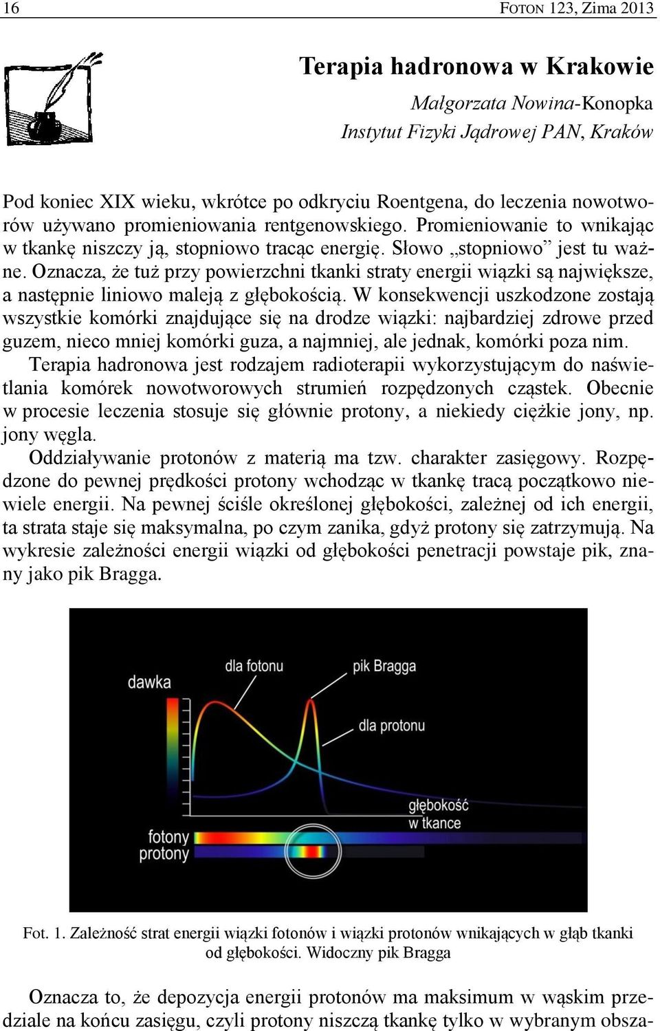 Oznacza, że tuż przy powierzchni tkanki straty energii wiązki są największe, a następnie liniowo maleją z głębokością.