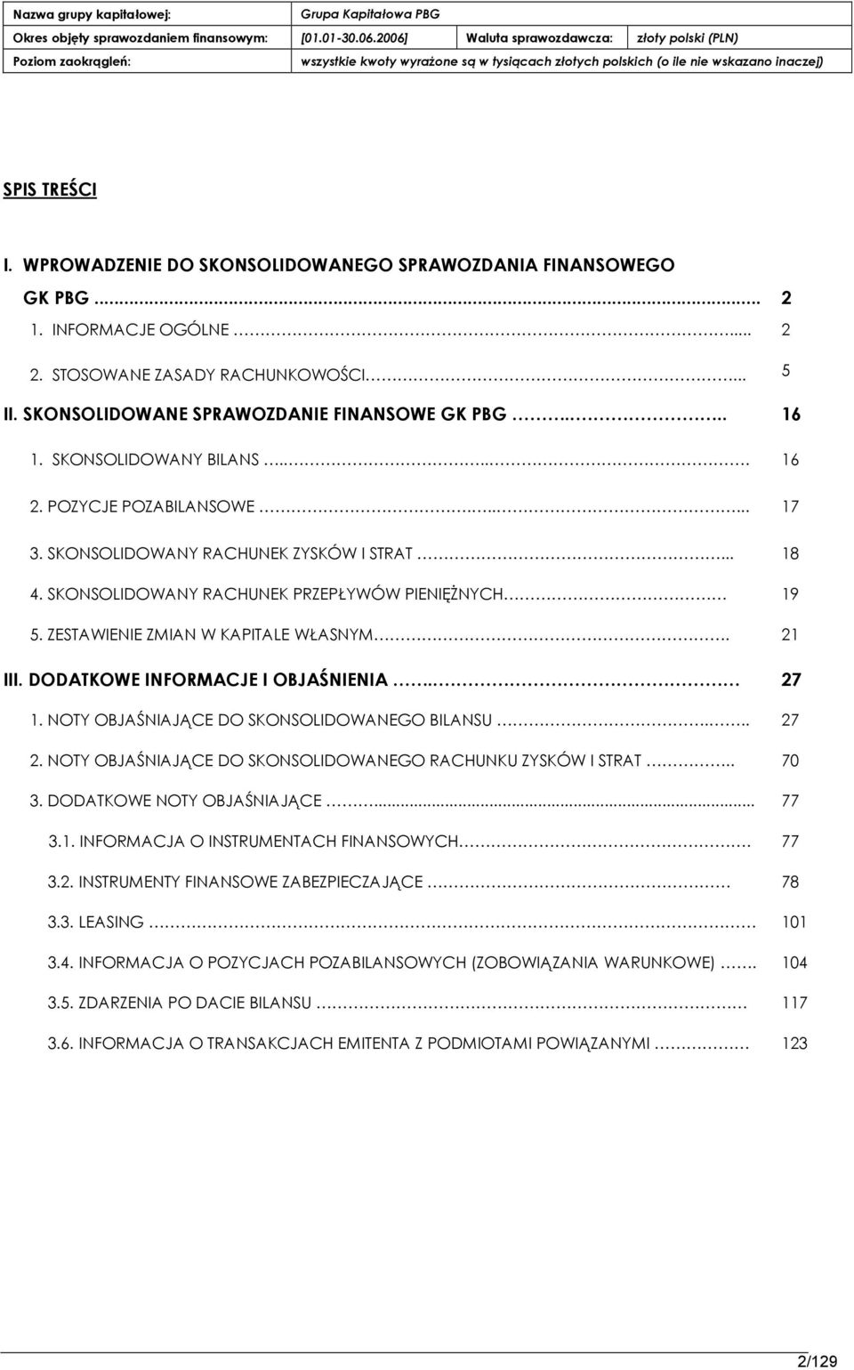 ZESTAWIENIE ZMIAN W KAPITALE WŁASNYM. 21 III. DODATKOWE INFORMACJE I OBJAŚNIENIA.. 27 1. NOTY OBJAŚNIAJĄCE DO SKONSOLIDOWANEGO BILANSU... 27 2.