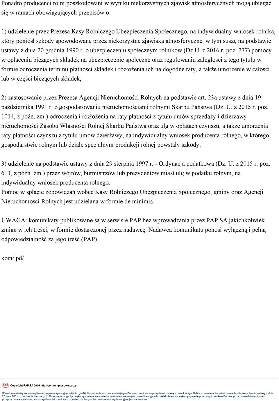 o ubezpieczeniu społecznym rolników (Dz.U. z 2016 r. poz.