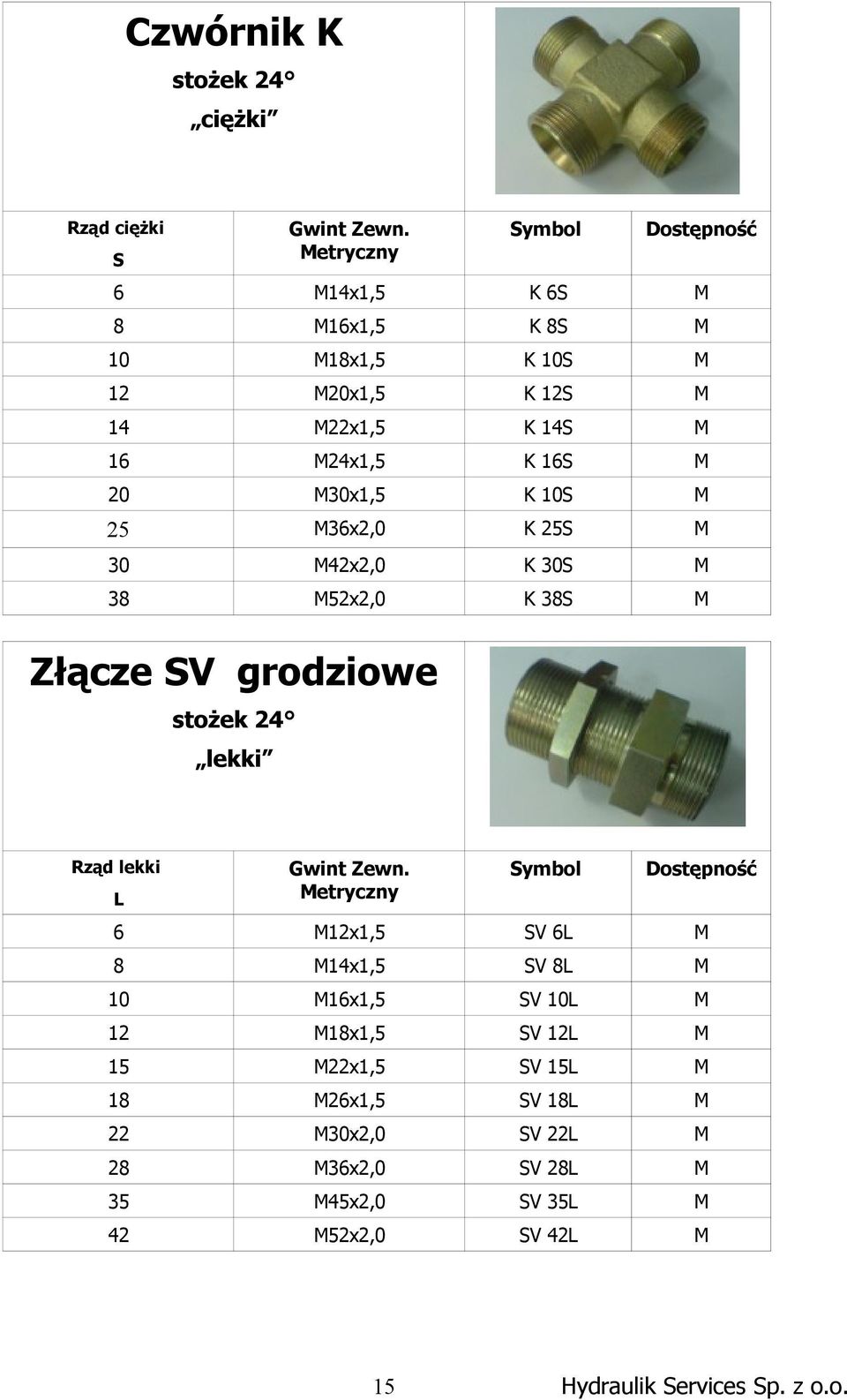 grodziowe stożek 24 lekki 6 M12x1,5 V 6 M 8 M14x1,5 V 8 M 10 M16x1,5 V 10 M 12 M18x1,5 V 12 M 15 M22x1,5 V 15 M 18