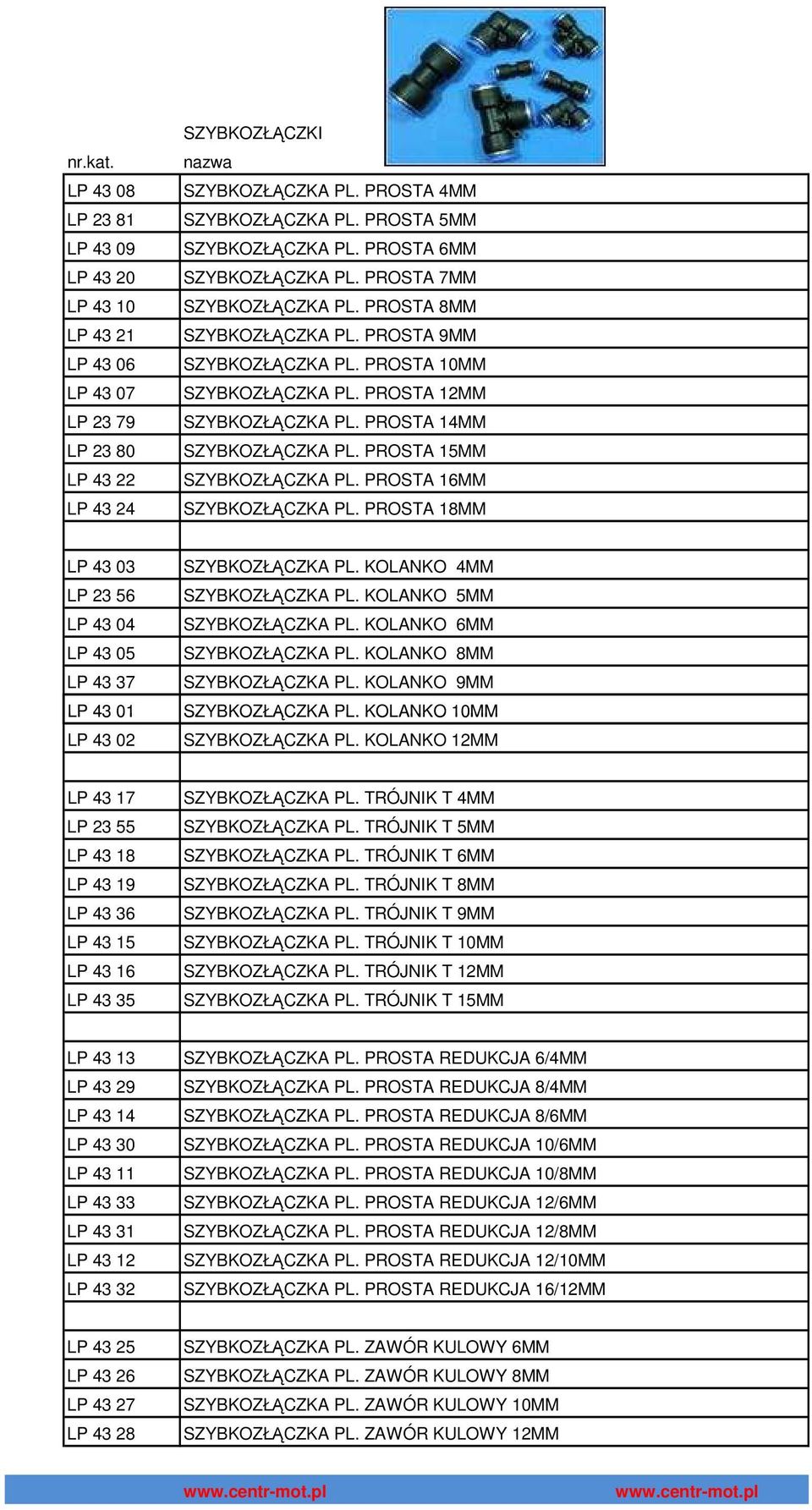 PROSTA 14MM SZYBKOZŁĄCZKA PL. PROSTA 15MM SZYBKOZŁĄCZKA PL. PROSTA 16MM SZYBKOZŁĄCZKA PL. PROSTA 18MM LP 43 03 LP 23 56 LP 43 04 LP 43 05 LP 43 37 LP 43 01 LP 43 02 SZYBKOZŁĄCZKA PL.