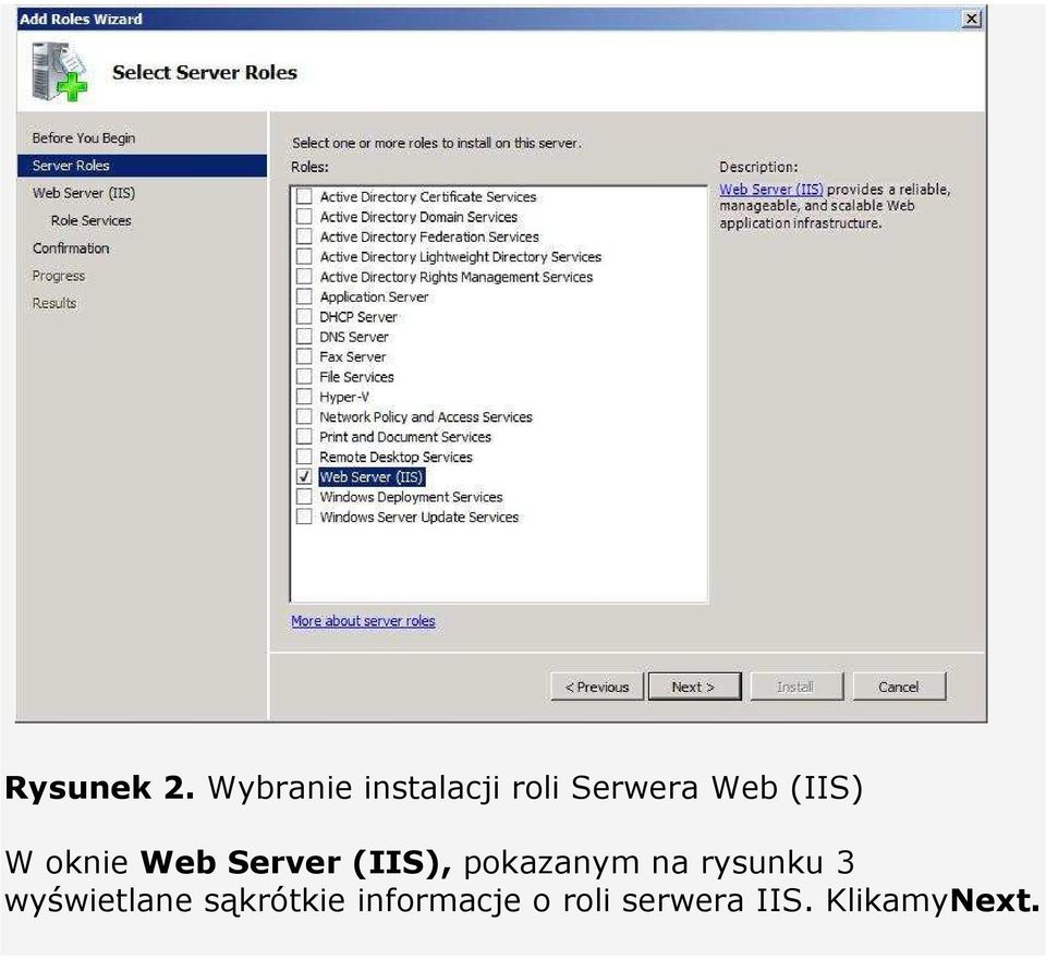(IIS) W oknie Web Server (IIS), pokazanym