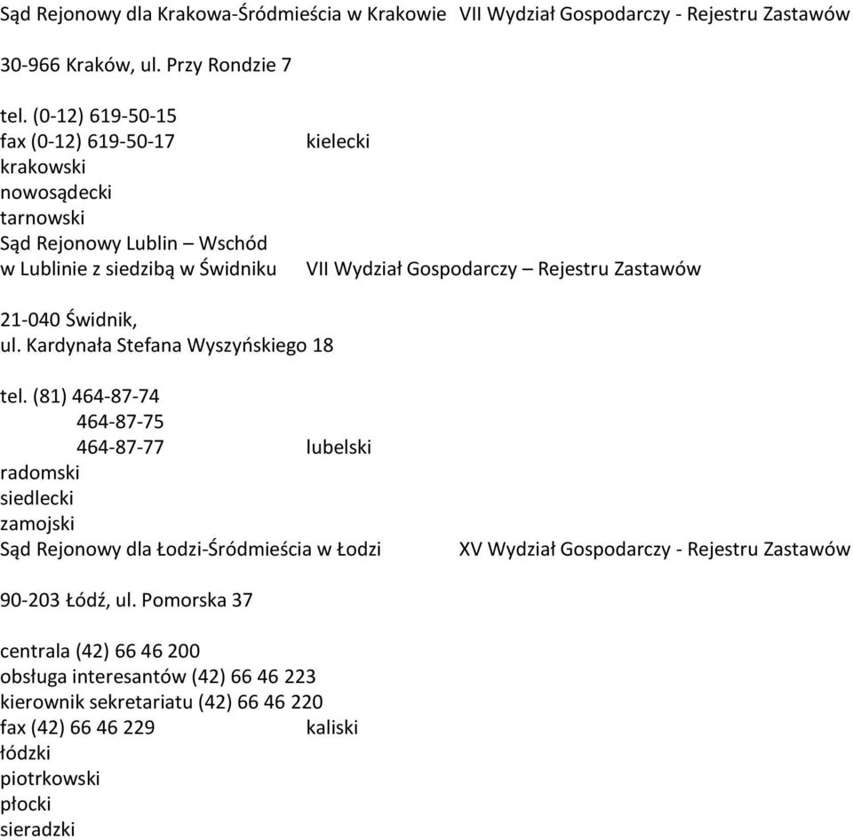 Zastawów 21-040 Świdnik, ul. Kardynała Stefana Wyszyńskiego 18 tel.