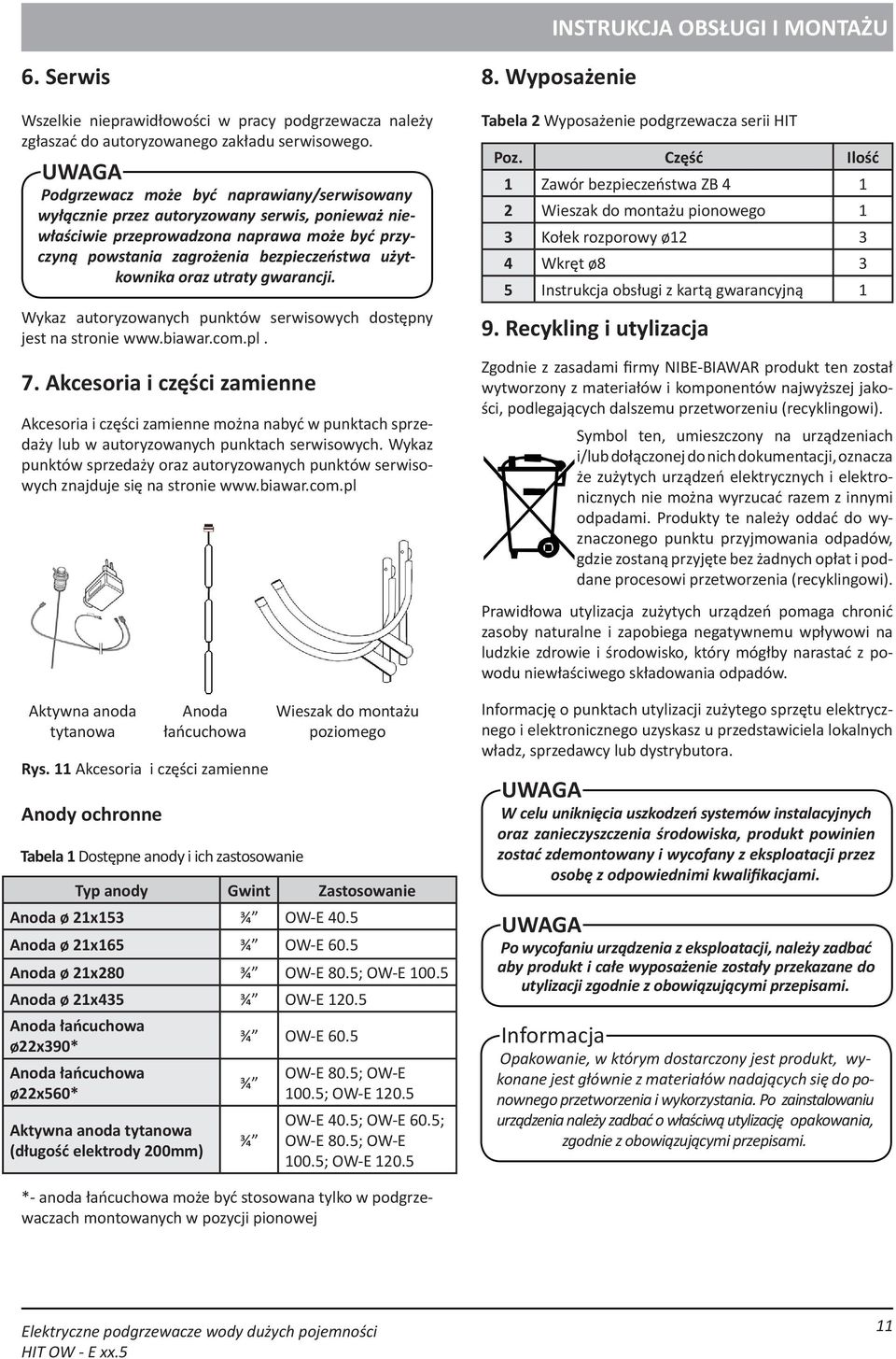 utraty gwarancji. Wykaz autoryzowanych punktów serwisowych dostępny jest na stronie www.biawar.com.pl. 7.