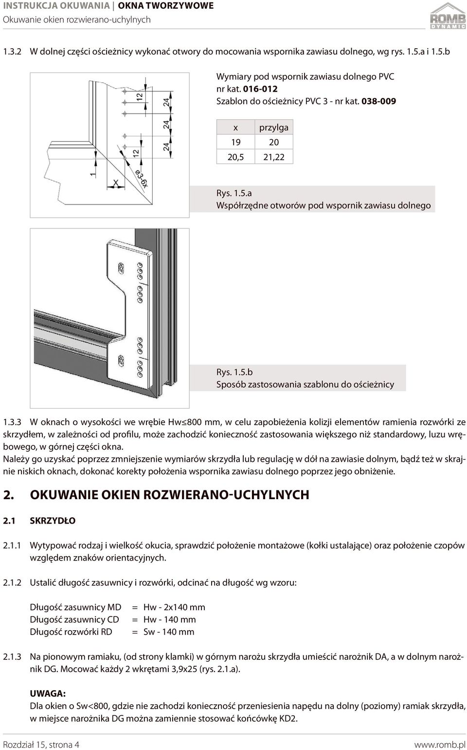 1.5.b Sposób zastosowania szablonu do ościeżnicy 1.3.