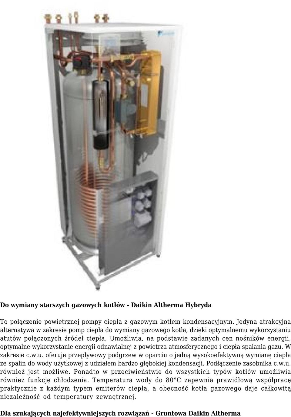 Umożliwia, na podstawie zadanych cen nośników energii, optymalne wykorzystanie energii odnawialnej z powietrza atmosferycznego i ciepła spalania gazu.