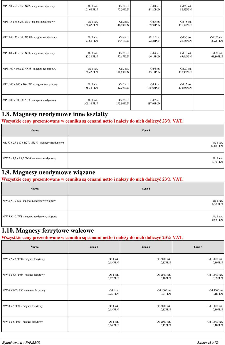 21,18PLN 20,75PLN MPŁ 80 x 40 x 15 / N38 - magnes neodymowy 82,28 PLN 72,67PLN Od 4 szt. 66,14PLN Od 10 szt. 63,06PLN Od 30 szt.