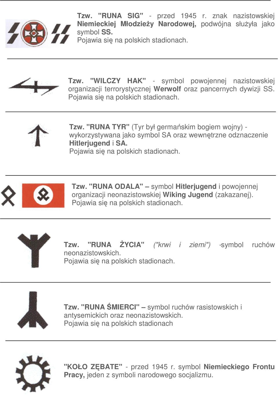 "RUNA TYR" (Tyr był germańskim bogiem wojny) - wykorzystywana jako symbol SA oraz wewnętrzne odznaczenie Hitlerjugend i SA. Tzw.