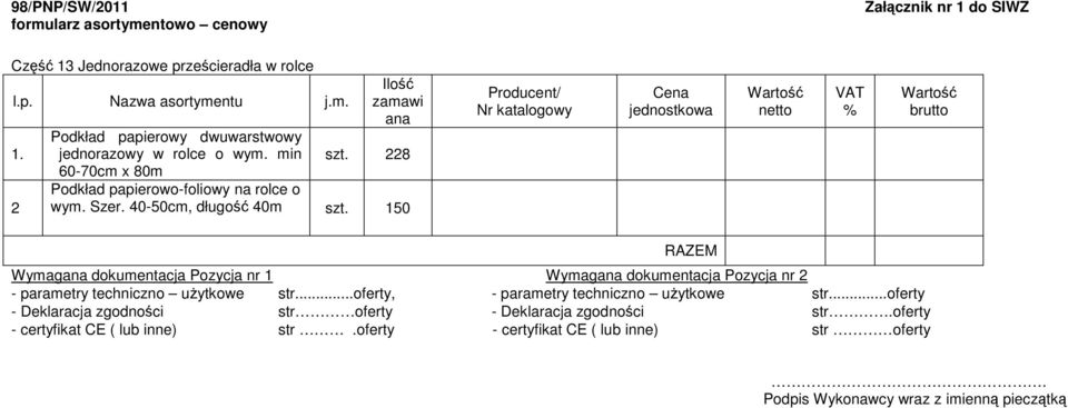 150 Wymag dokumentacja Pozycja nr 1 Wymag dokumentacja Pozycja nr 2 - parametry techniczno uŝytkowe str.