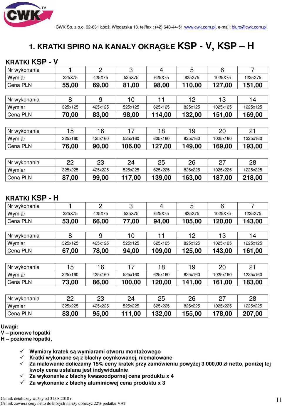 325x160 425x160 525x160 625x160 825x160 1025x160 1225x160 Cena PLN 76,00 90,00 106,00 127,00 149,00 169,00 193,00 Nr wykonania 22 23 24 25 26 27 28 Wymiar 325x225 425x225 525x225 625x225 825x225