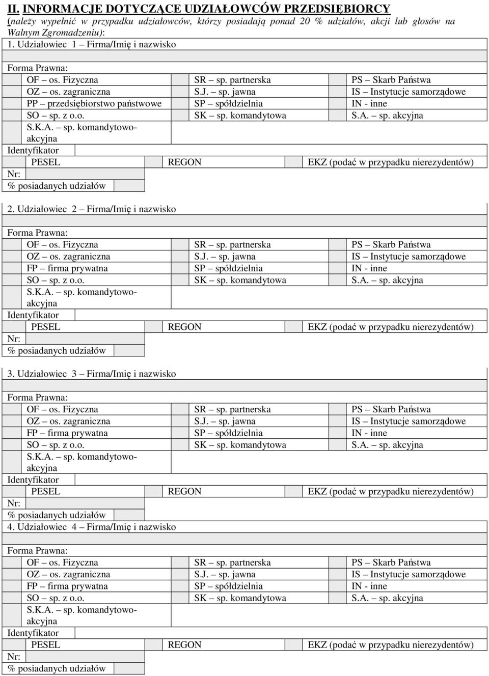 Udziałowiec 1 Firma/Imię i nazwisko PP przedsiębiorstwo państwowe SP spółdzielnia IN - inne 2.