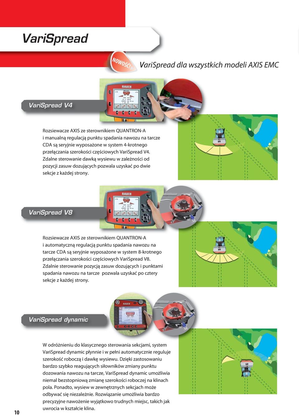 przełączania szerokości częściowych VariSpread V4. Zdalne sterowanie dawką wysiewu w zależności od pozycji zasuw dozujących pozwala uzyskać po dwie sekcje z każdej strony.