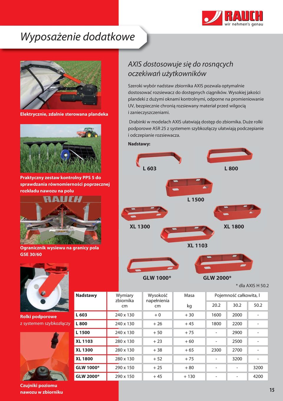 Drabinki w modelach AXIS ułatwiają dostęp do zbiornika. Duże rolki podporowe ASR 25 z systemem szybkozłączy ułatwiają podczepianie i odczepianie rozsiewacza.