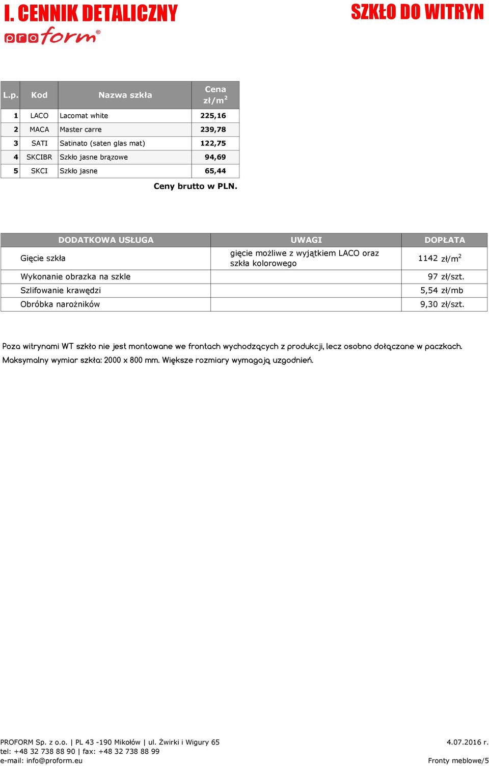 SKCI Szkło jasne 65,44 Ceny brutto w PLN.