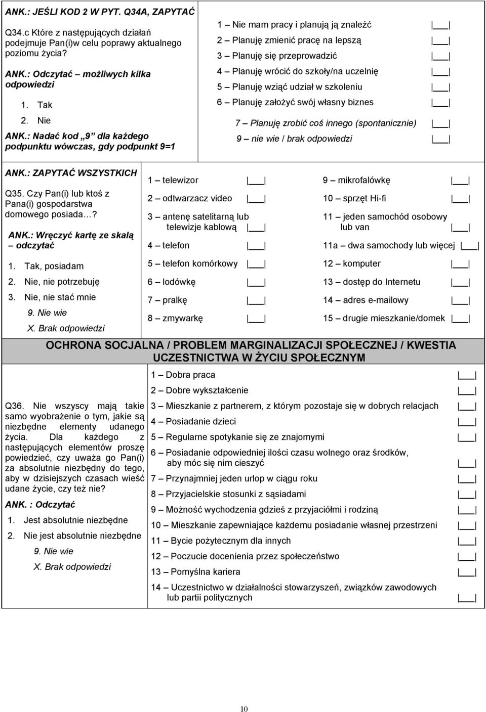 5 Planuję wziąć udział w szkoleniu 6 Planuję założyć swój własny biznes 7 Planuję zrobić coś innego (spontanicznie) / brak odpowiedzi ANK.: ZAPYTAĆ WSZYSTKICH Q35.