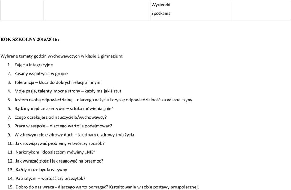 Bądźmy mądrze asertywni sztuka mówienia nie 7. Czego oczekujesz od nauczyciela/wychowawcy? 8. Praca w zespole dlaczego warto ją podejmowad? 9.