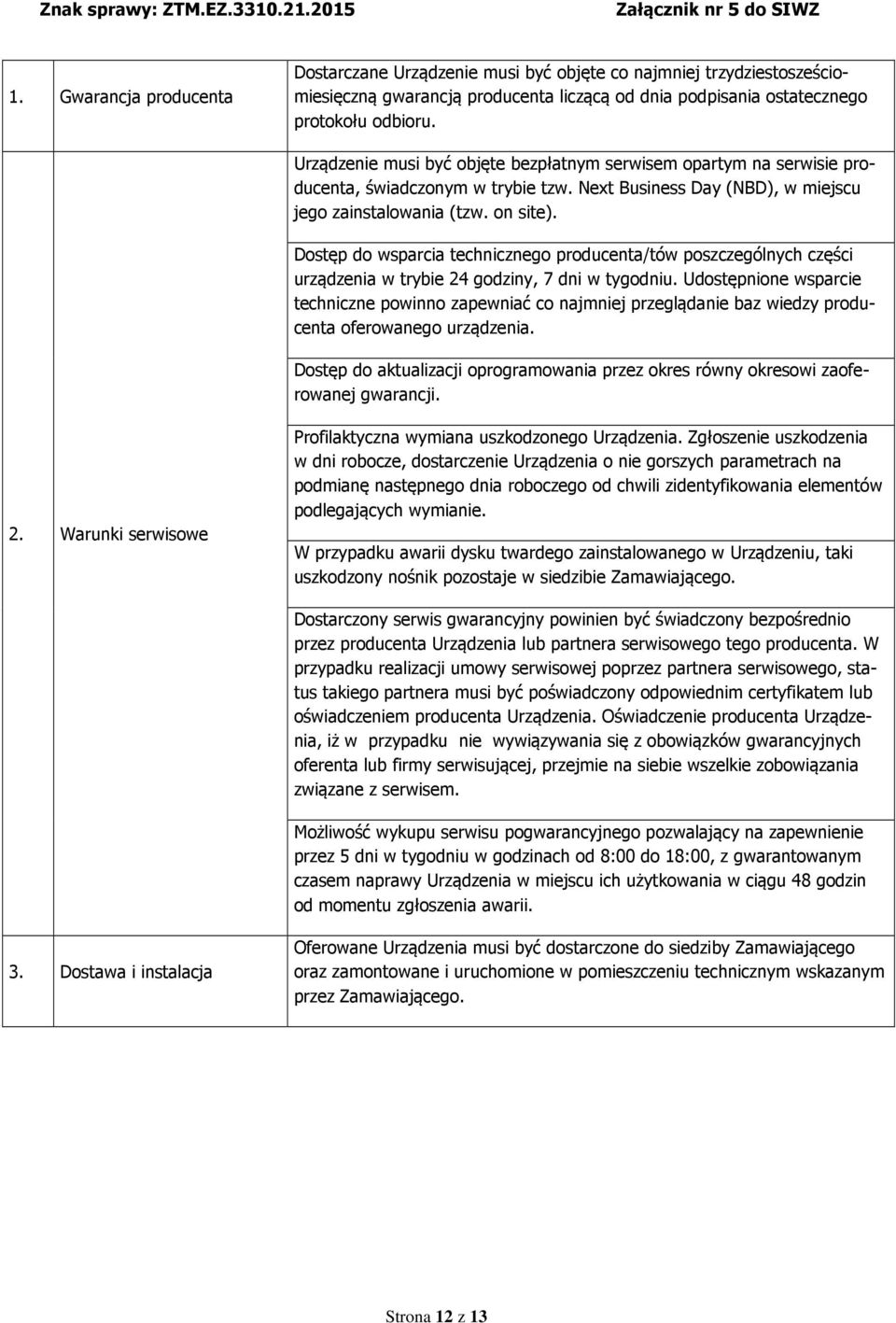 Dostęp do wsparcia technicznego producenta/tów poszczególnych części urządzenia w trybie 24 godziny, 7 dni w tygodniu.