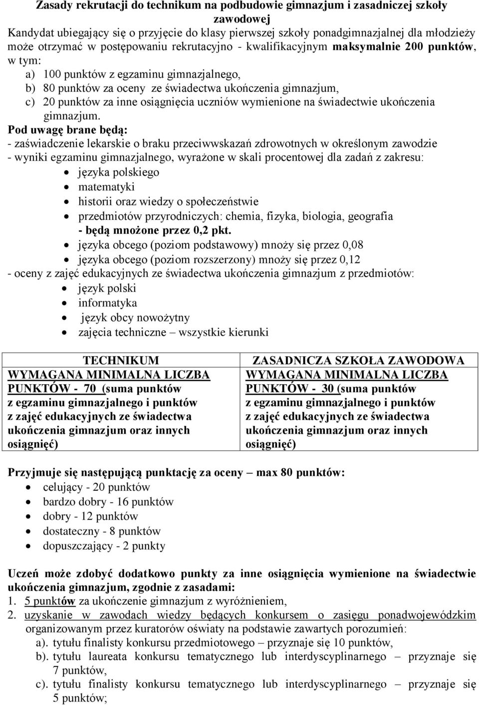 osiągnięcia uczniów wymienione na świadectwie ukończenia gimnazjum.