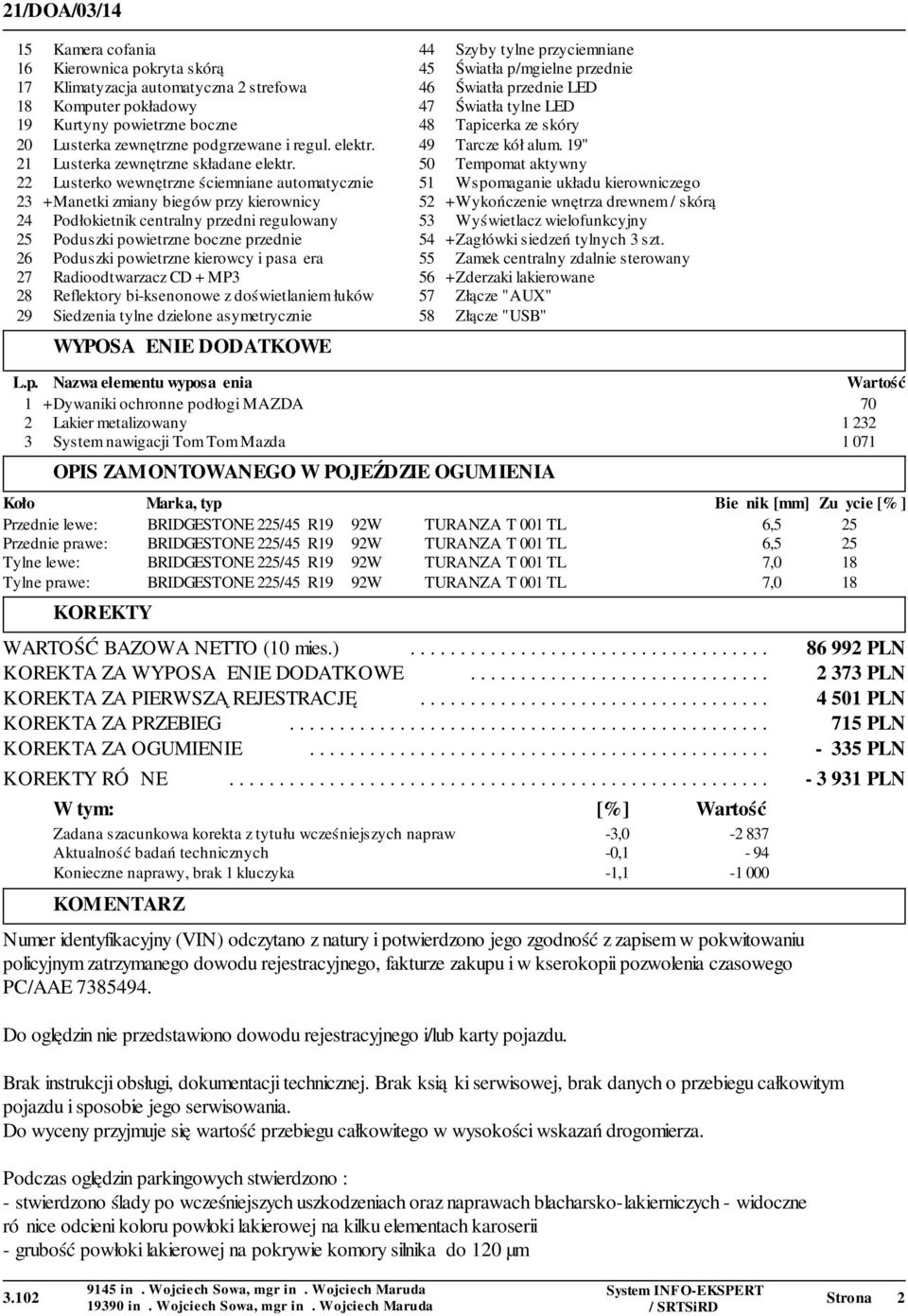 50 Tempomat aktywny 22 Lusterko wewnętrzne ściemniane automatycznie 51 Wspomaganie układu kierowniczego 23 + Manetki zmiany biegów przy kierownicy 52 + Wykończenie wnętrza drewnem / skórą 24