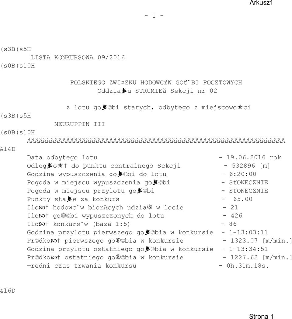 2016 rok Odlego do punktu centralnego Sekcji - 532896 [m] Godzina wypuszczenia go bi do lotu - 6:20:00 Pogoda w miejscu wypuszczenia go bi - SťONECZNIE Pogoda w miejscu przylotu go bi - SťONECZNIE