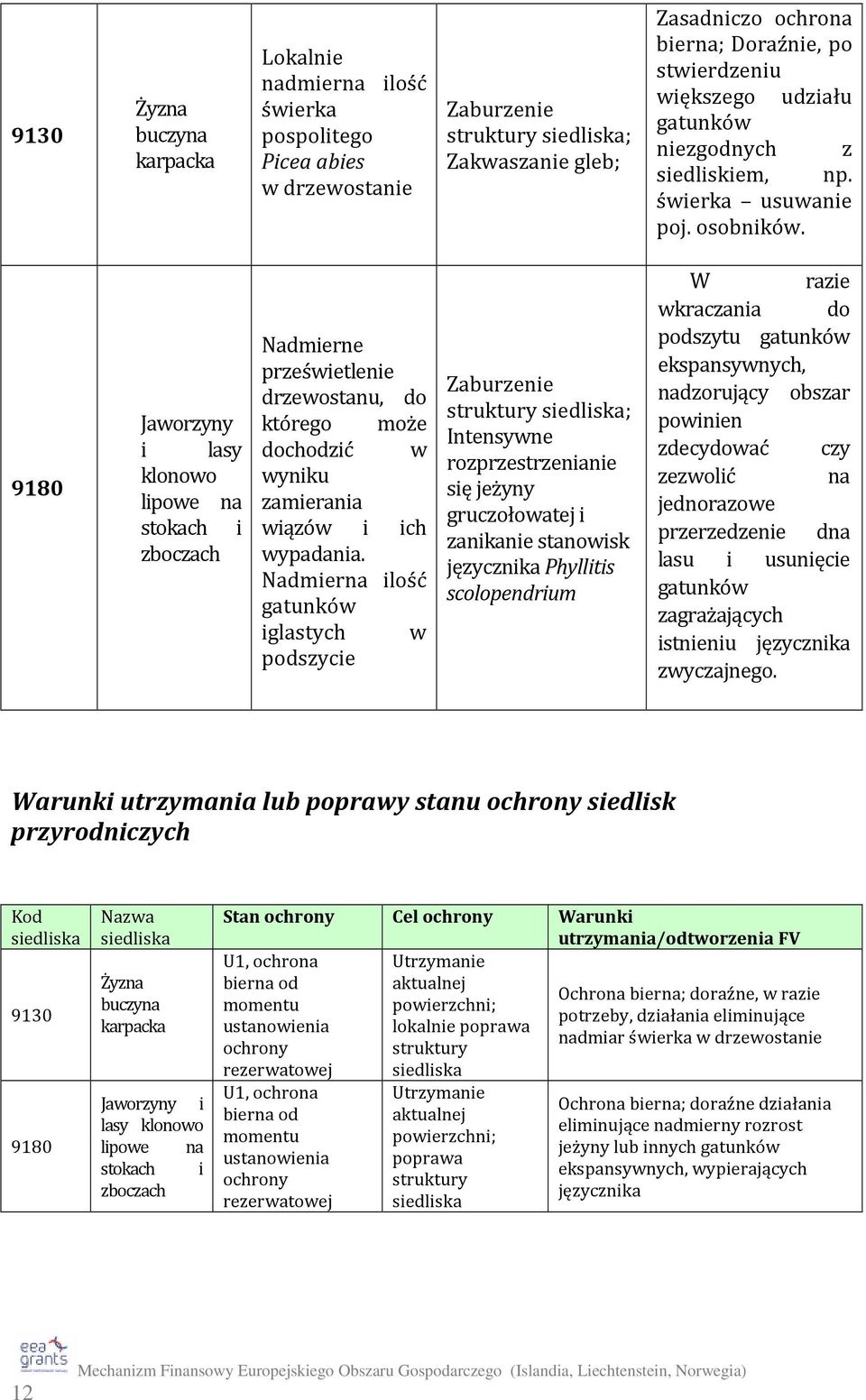 9180 Jaworzyny i lasy klonowo lipowe na stokach i zboczach Nadmierne prześwietlenie drzewostanu, do którego może dochodzić w wyniku zamierania wiązów i ich wypadania.