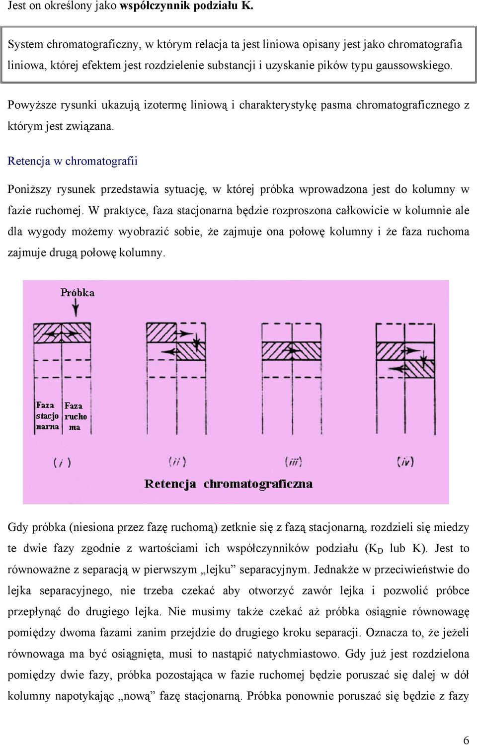 Powyższe rysunki ukazują izotermę liniową i charakterystykę pasma chromatograficznego z którym jest związana.