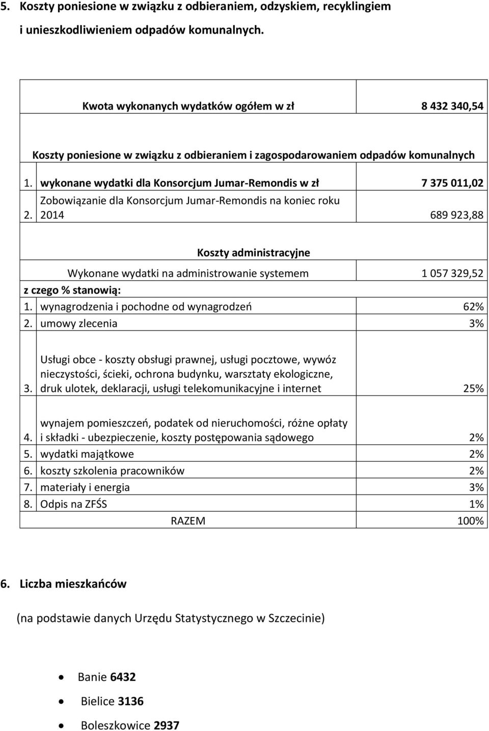 wykonane wydatki dla Konsorcjum Jumar-Remondis w zł 7 375 011,02 2.