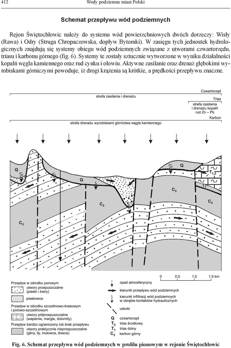 W zasięgu tych jednostek hydrologicznych znajdują się systemy obiegu wód podziemnych związane z utworami czwartorzędu, triasu i karbonu górnego (fig. 6).